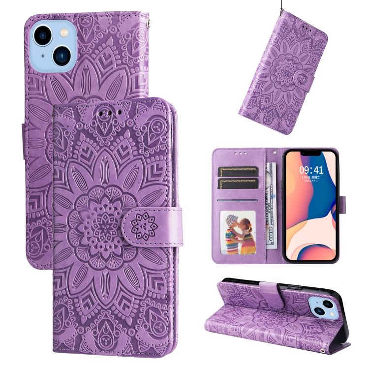 Peňaženkové puzdro Embossing Pattern Slnečnica fialové – Apple iPhone 14 Plus | Kryty na mobil Kryty na mobil | Peňaženkové puzdro Embossing Pattern Slnečnica fialové – Apple iPhone 14 Plus | Kryty na mobil