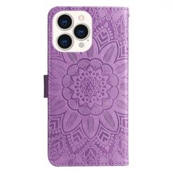 Kryty na mobil | Peňaženkové puzdro Embossing Pattern Slnečnica fialové – Apple iPhone 14 Pro | Kryty na mobil