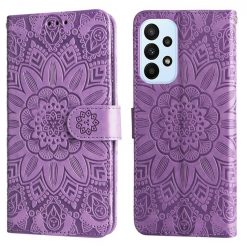 Kryty na mobil | Peňaženkové puzdro Embossing Pattern Slnečnica fialové – Samsung Galaxy A23 5G / M23 | Kryty na mobil