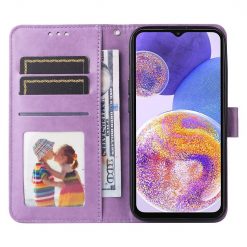 Kryty na mobil | Peňaženkové puzdro Embossing Pattern Slnečnica fialové – Samsung Galaxy A23 5G / M23 | Kryty na mobil