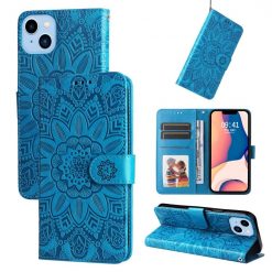 Kryty na mobil | Peňaženkové puzdro Embossing Pattern Slnečnica modré – Apple iPhone 14 | Kryty na mobil