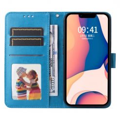 Peňaženkové puzdro Embossing Pattern Slnečnica modré – Apple iPhone 14 Plus | Kryty na mobil Kryty na mobil | Peňaženkové puzdro Embossing Pattern Slnečnica modré – Apple iPhone 14 Plus | Kryty na mobil