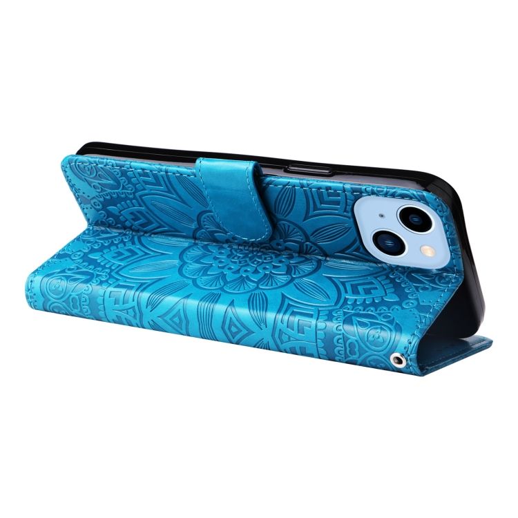 Peňaženkové puzdro Embossing Pattern Slnečnica modré – Apple iPhone 14 Plus | Kryty na mobil Kryty na mobil | Peňaženkové puzdro Embossing Pattern Slnečnica modré – Apple iPhone 14 Plus | Kryty na mobil