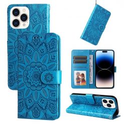 Peňaženkové puzdro Embossing Pattern Slnečnica modré – Apple iPhone 14 Pro | Kryty na mobil Kryty na mobil | Peňaženkové puzdro Embossing Pattern Slnečnica modré – Apple iPhone 14 Pro | Kryty na mobil