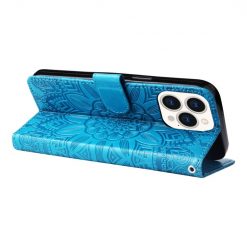 Kryty na mobil | Peňaženkové puzdro Embossing Pattern Slnečnica modré – Apple iPhone 14 Pro Max | Kryty na mobil