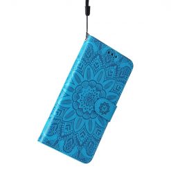 Kryty na mobil | Peňaženkové puzdro Embossing Pattern Slnečnica modré – Apple iPhone 14 Pro Max | Kryty na mobil