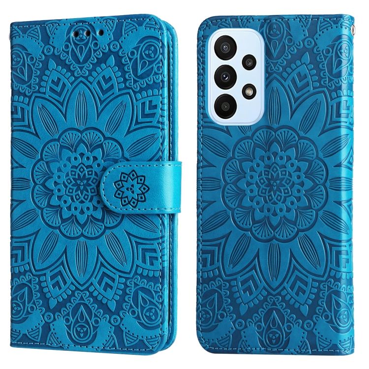Peňaženkové puzdro Embossing Pattern Slnečnica modré – Samsung Galaxy A23 5G / M23 | Kryty na mobil Kryty na mobil | Peňaženkové puzdro Embossing Pattern Slnečnica modré – Samsung Galaxy A23 5G / M23 | Kryty na mobil