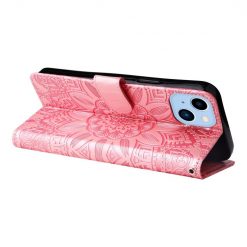 Peňaženkové puzdro Embossing Pattern Slnečnica ružové – Apple iPhone 14 Plus | Kryty na mobil Kryty na mobil | Peňaženkové puzdro Embossing Pattern Slnečnica ružové – Apple iPhone 14 Plus | Kryty na mobil