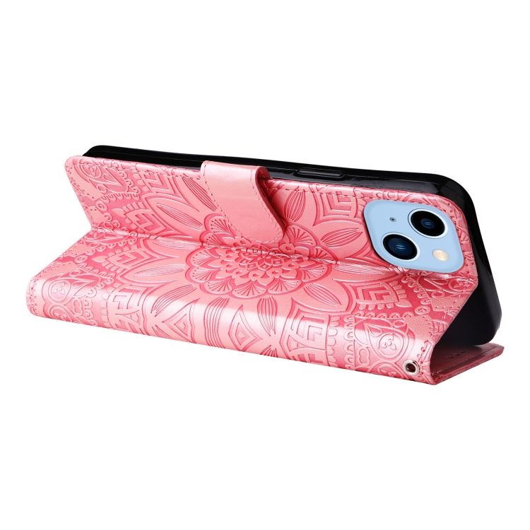 Peňaženkové puzdro Embossing Pattern Slnečnica ružové – Apple iPhone 14 Plus | Kryty na mobil Kryty na mobil | Peňaženkové puzdro Embossing Pattern Slnečnica ružové – Apple iPhone 14 Plus | Kryty na mobil