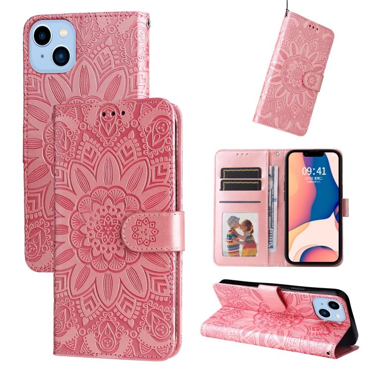 Peňaženkové puzdro Embossing Pattern Slnečnica ružové – Apple iPhone 14 Plus | Kryty na mobil Kryty na mobil | Peňaženkové puzdro Embossing Pattern Slnečnica ružové – Apple iPhone 14 Plus | Kryty na mobil