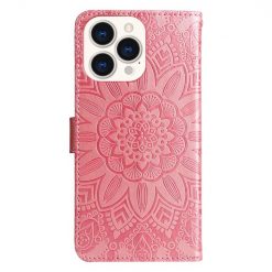 Peňaženkové puzdro Embossing Pattern Slnečnica ružové – Apple iPhone 14 Pro Max | Kryty na mobil Kryty na mobil | Peňaženkové puzdro Embossing Pattern Slnečnica ružové – Apple iPhone 14 Pro Max | Kryty na mobil