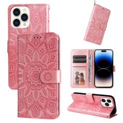 Peňaženkové puzdro Embossing Pattern Slnečnica ružové – Apple iPhone 14 Pro Max | Kryty na mobil Kryty na mobil | Peňaženkové puzdro Embossing Pattern Slnečnica ružové – Apple iPhone 14 Pro Max | Kryty na mobil