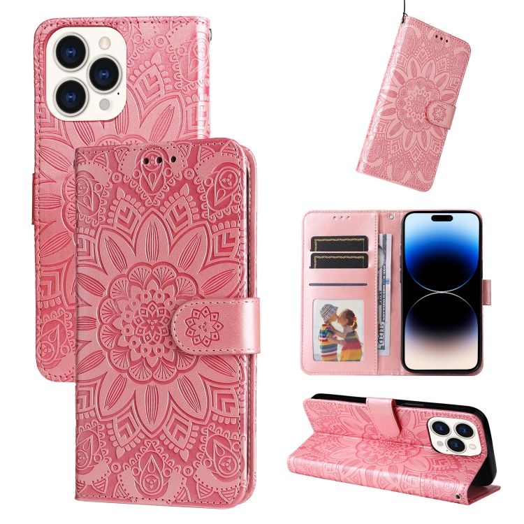 Peňaženkové puzdro Embossing Pattern Slnečnica ružové – Apple iPhone 14 Pro Max | Kryty na mobil Kryty na mobil | Peňaženkové puzdro Embossing Pattern Slnečnica ružové – Apple iPhone 14 Pro Max | Kryty na mobil