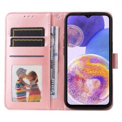 Kryty na mobil | Peňaženkové puzdro Embossing Pattern Slnečnica ružové – Samsung Galaxy A23 5G / M23 | Kryty na mobil