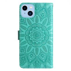 Kryty na mobil | Peňaženkové puzdro Embossing Pattern Slnečnica zelené – Apple iPhone 14 | Kryty na mobil