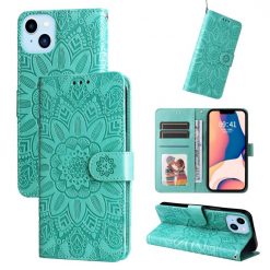 Peňaženkové puzdro Embossing Pattern Slnečnica zelené – Apple iPhone 14 Plus | Kryty na mobil Kryty na mobil | Peňaženkové puzdro Embossing Pattern Slnečnica zelené – Apple iPhone 14 Plus | Kryty na mobil