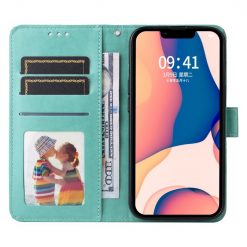 Peňaženkové puzdro Embossing Pattern Slnečnica zelené – Apple iPhone 14 Plus | Kryty na mobil Kryty na mobil | Peňaženkové puzdro Embossing Pattern Slnečnica zelené – Apple iPhone 14 Plus | Kryty na mobil