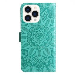 Kryty na mobil | Peňaženkové puzdro Embossing Pattern Slnečnica zelené – Apple iPhone 14 Pro Max | Kryty na mobil