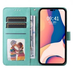 Kryty na mobil | Peňaženkové puzdro Embossing Pattern Slnečnica zelené – Apple iPhone 14 Pro Max | Kryty na mobil