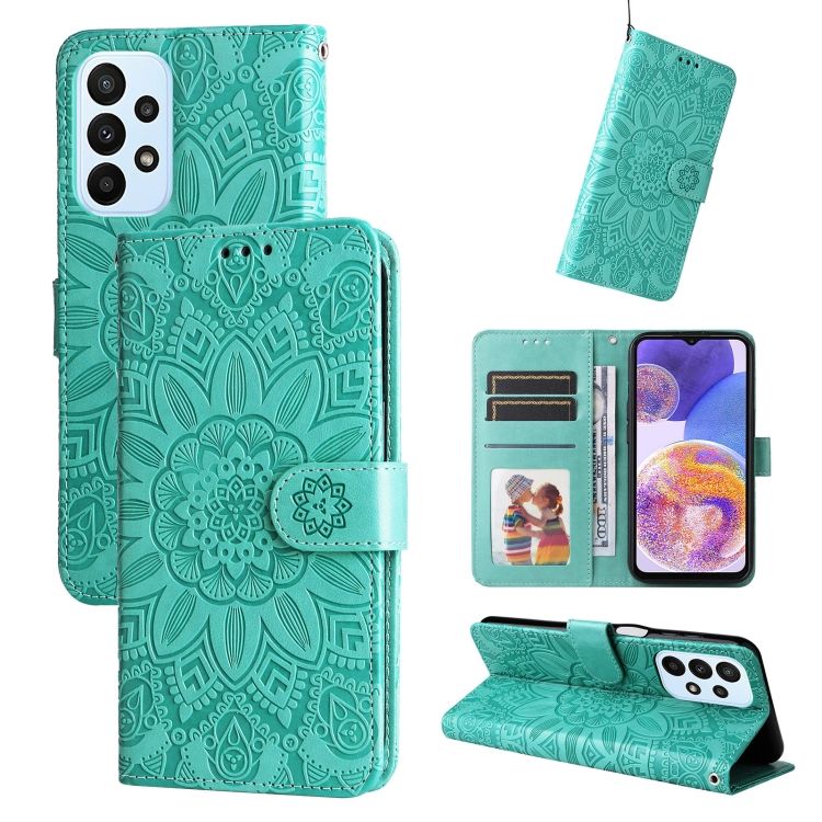 Peňaženkové puzdro Embossing Pattern Slnečnica zelené – Samsung Galaxy A23 5G / M23 | Kryty na mobil Kryty na mobil | Peňaženkové puzdro Embossing Pattern Slnečnica zelené – Samsung Galaxy A23 5G / M23 | Kryty na mobil
