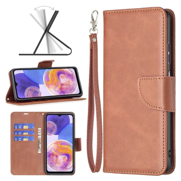 Peňaženkové puzdro Retro Lambskin hnedé – Samsung Galaxy A23 5G | Kryty na mobil Kryty na mobil | Peňaženkové puzdro Retro Lambskin hnedé – Samsung Galaxy A23 5G | Kryty na mobil