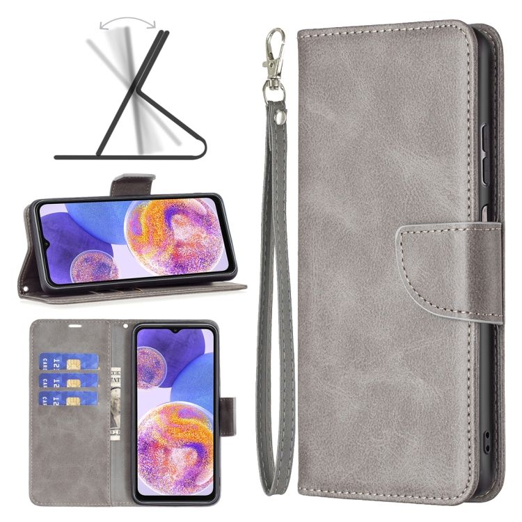 Peňaženkové puzdro Retro Lambskin sivé – Samsung Galaxy A23 5G | Kryty na mobil Kryty na mobil | Peňaženkové puzdro Retro Lambskin sivé – Samsung Galaxy A23 5G | Kryty na mobil