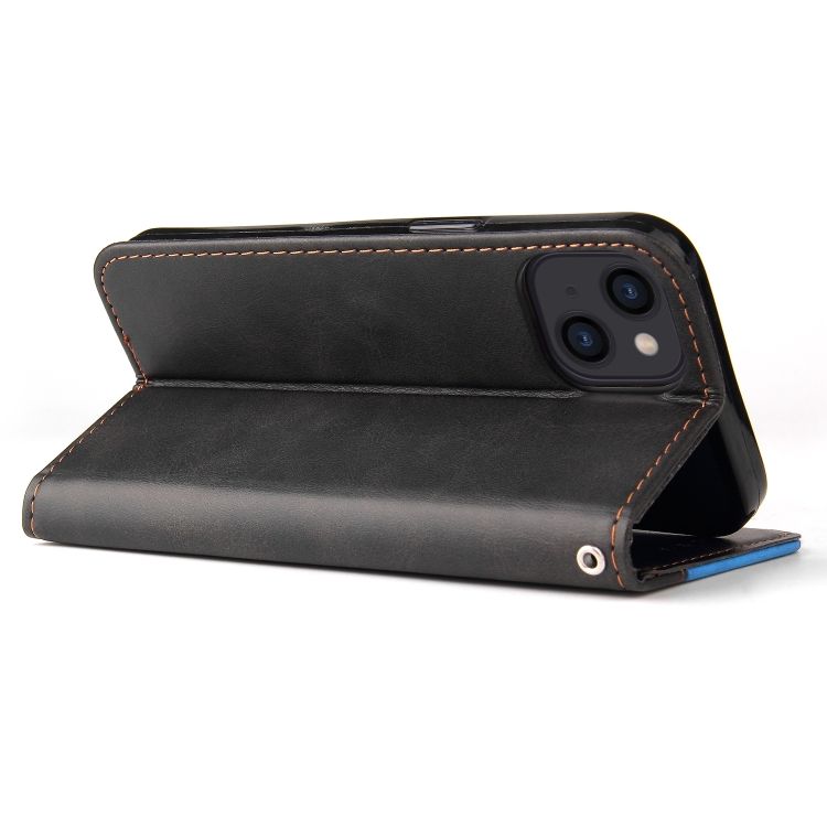 Peňaženkové puzdro Stitching čierno-modré – Apple iPhone 14 | Kryty na mobil Kryty na mobil | Peňaženkové puzdro Stitching čierno-modré – Apple iPhone 14 | Kryty na mobil