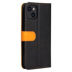 Kryty na mobil | Peňaženkové puzdro Stitching čierno-oranžové – Apple iPhone 14 | Kryty na mobil
