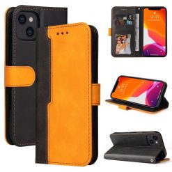 Kryty na mobil | Peňaženkové puzdro Stitching čierno-oranžové – Apple iPhone 14 | Kryty na mobil