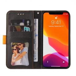 Kryty na mobil | Peňaženkové puzdro Stitching čierno-oranžové – Apple iPhone 14 | Kryty na mobil
