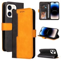 Peňaženkové puzdro Stitching čierno-oranžové – Apple iPhone 14 Pro | Kryty na mobil Kryty na mobil | Peňaženkové puzdro Stitching čierno-oranžové – Apple iPhone 14 Pro | Kryty na mobil
