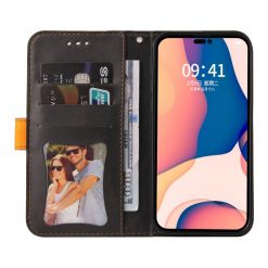 Peňaženkové puzdro Stitching čierno-oranžové – Apple iPhone 14 Pro | Kryty na mobil Kryty na mobil | Peňaženkové puzdro Stitching čierno-oranžové – Apple iPhone 14 Pro | Kryty na mobil