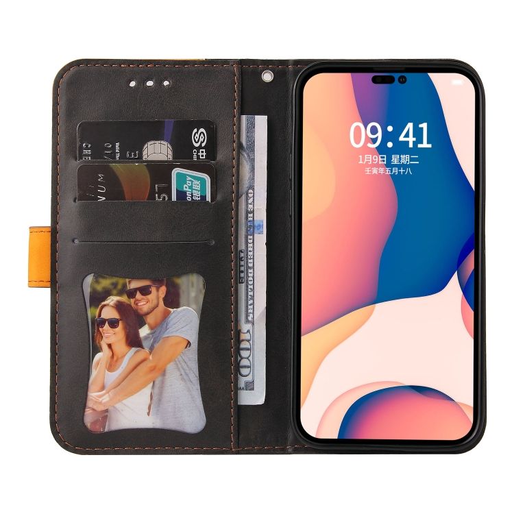 Peňaženkové puzdro Stitching čierno-oranžové – Apple iPhone 14 Pro | Kryty na mobil Kryty na mobil | Peňaženkové puzdro Stitching čierno-oranžové – Apple iPhone 14 Pro | Kryty na mobil