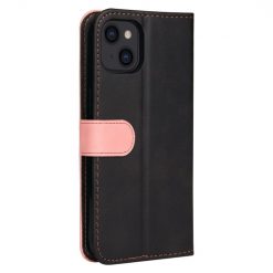 Peňaženkové puzdro Stitching čierno-ružové – Apple iPhone 14 | Kryty na mobil Kryty na mobil | Peňaženkové puzdro Stitching čierno-ružové – Apple iPhone 14 | Kryty na mobil