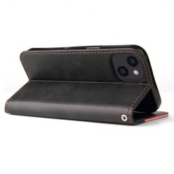 Peňaženkové puzdro Stitching čierno-ružové – Apple iPhone 14 | Kryty na mobil Kryty na mobil | Peňaženkové puzdro Stitching čierno-ružové – Apple iPhone 14 | Kryty na mobil