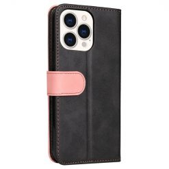 Kryty na mobil | Peňaženkové puzdro Stitching čierno-ružové – Apple iPhone 14 Pro Max | Kryty na mobil