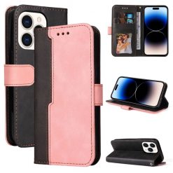 Kryty na mobil | Peňaženkové puzdro Stitching čierno-ružové – Apple iPhone 14 Pro Max | Kryty na mobil