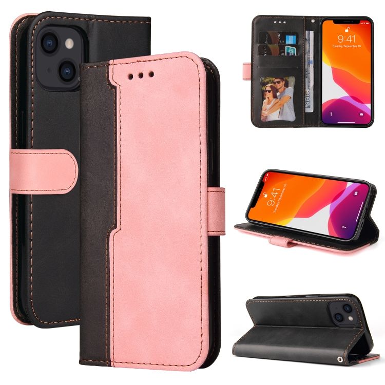 Peňaženkové puzdro Stitching čierno-ružové – Apple iPhone 14 | Kryty na mobil Kryty na mobil | Peňaženkové puzdro Stitching čierno-ružové – Apple iPhone 14 | Kryty na mobil
