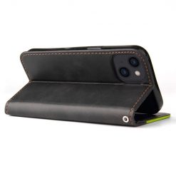 Peňaženkové puzdro Stitching čierno-zelené – Apple iPhone 14 | Kryty na mobil Kryty na mobil | Peňaženkové puzdro Stitching čierno-zelené – Apple iPhone 14 | Kryty na mobil