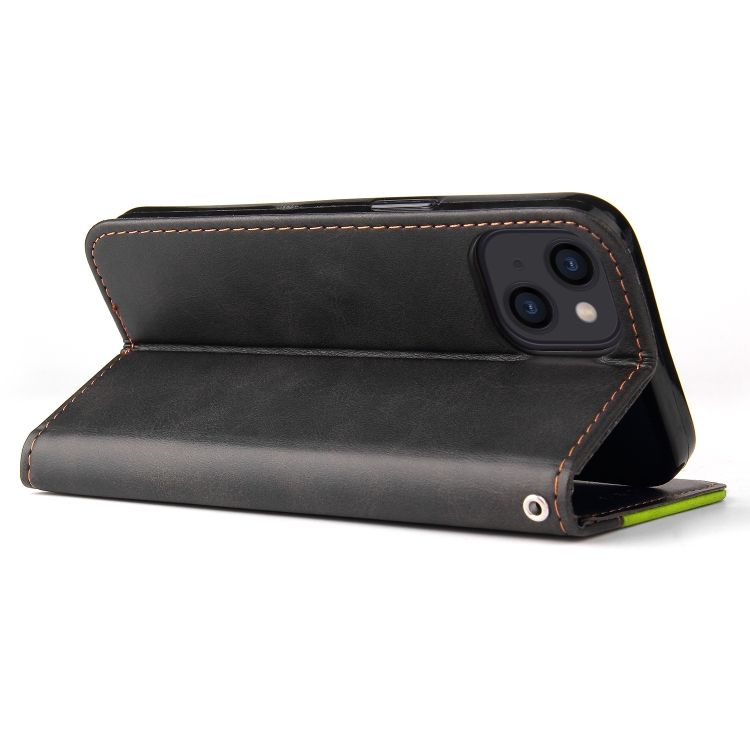 Peňaženkové puzdro Stitching čierno-zelené – Apple iPhone 14 | Kryty na mobil Kryty na mobil | Peňaženkové puzdro Stitching čierno-zelené – Apple iPhone 14 | Kryty na mobil