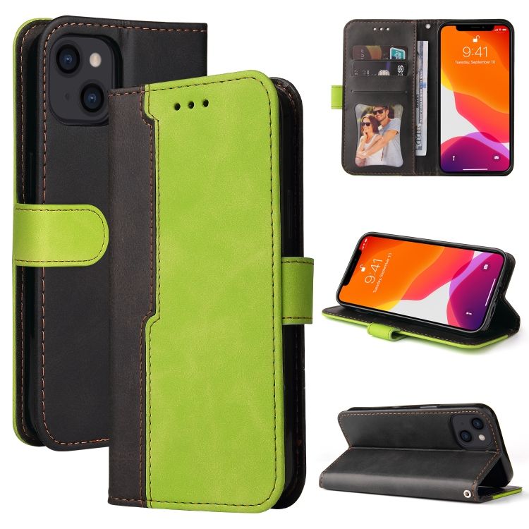 Peňaženkové puzdro Stitching čierno-zelené – Apple iPhone 14 Plus | Kryty na mobil Kryty na mobil | Peňaženkové puzdro Stitching čierno-zelené – Apple iPhone 14 Plus | Kryty na mobil
