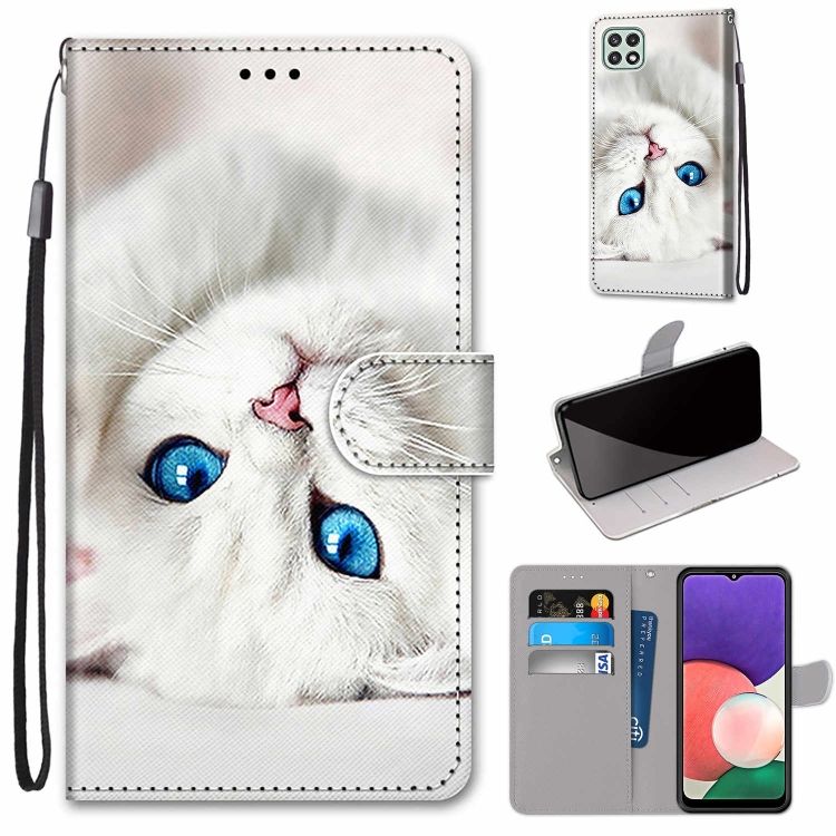 Knižkové puzdro Trendy Cross case Biela mačka – Samsung Galaxy A22 5G | Kryty na mobil Kryty na mobil | Knižkové puzdro Trendy Cross case Biela mačka – Samsung Galaxy A22 5G | Kryty na mobil