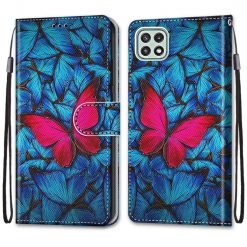 Kryty na mobil | Knižkové puzdro Trendy Cross case Červený motýľ – Samsung Galaxy A22 5G | Kryty na mobil