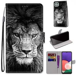 Kryty na mobil | Knižkové puzdro Trendy Cross case Čiernobiely lev – Samsung Galaxy A22 5G | Kryty na mobil