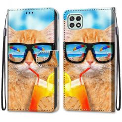 Knižkové puzdro Trendy Cross case Mačka a drink – Samsung Galaxy A22 5G | Kryty na mobil Kryty na mobil | Knižkové puzdro Trendy Cross case Mačka a drink – Samsung Galaxy A22 5G | Kryty na mobil