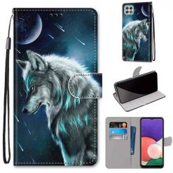 Kryty na mobil | Knižkové puzdro Trendy Cross case Nočný vlk – Samsung Galaxy A22 5G | Kryty na mobil