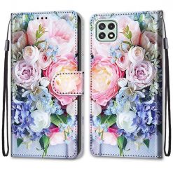 Kryty na mobil | Knižkové puzdro Trendy Cross case Ružovomodrá kytica – Samsung Galaxy A22 5G | Kryty na mobil
