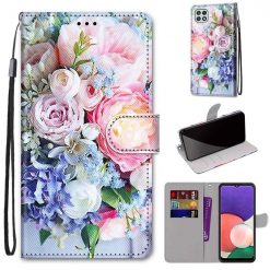 Kryty na mobil | Knižkové puzdro Trendy Cross case Ružovomodrá kytica – Samsung Galaxy A22 5G | Kryty na mobil