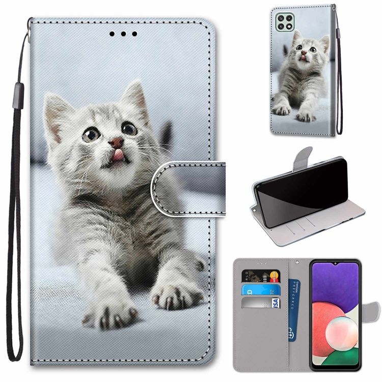 Knižkové puzdro Trendy Cross case Sivá mačka – Samsung Galaxy A22 5G | Kryty na mobil Kryty na mobil | Knižkové puzdro Trendy Cross case Sivá mačka – Samsung Galaxy A22 5G | Kryty na mobil