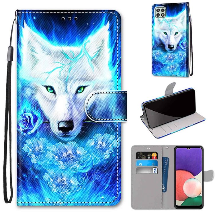 Knižkové puzdro Trendy Cross case Vlk s ružou – Samsung Galaxy A22 5G | Kryty na mobil Kryty na mobil | Knižkové puzdro Trendy Cross case Vlk s ružou – Samsung Galaxy A22 5G | Kryty na mobil